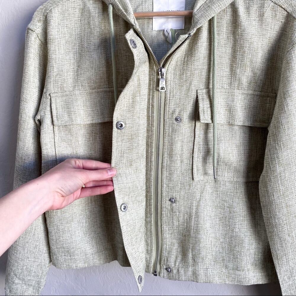 NWT Avec Les Filles Sage Green Hooded Zip Up Utility Jacket Small - Picture 3 of 6